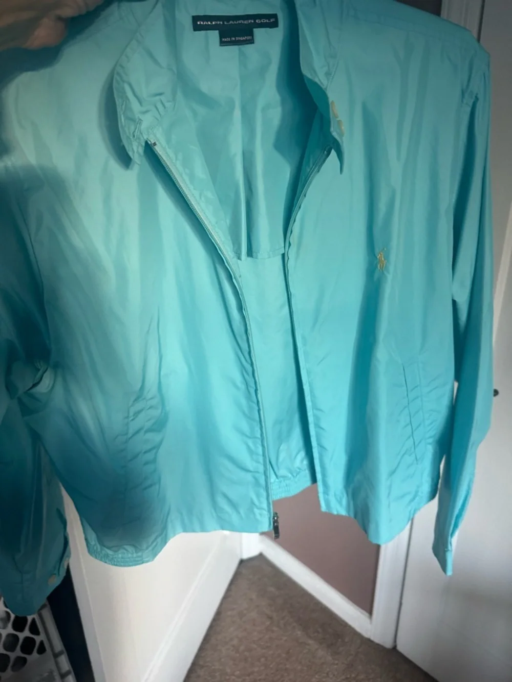 Ralph Lauren Golf Jacket women light blue/aqua full-zip mock neck button collar